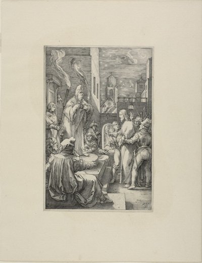 Christus vor Kaiphas, Platte vier aus Die Passion Christi von Hendrick Goltzius