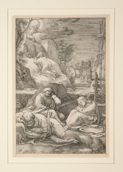 Christus am Ölberg (Die Agonie im Garten), aus Die Passion, Nr. 2 in einer Serie von 12 Gravuren von Hendrick Goltzius