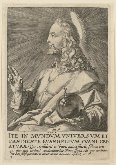 Christus als Salvator Mundi, Blatt 7 der Folge „Christus, die zwölf Apostel und Paulus“ von Hendrick Goltzius