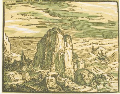 Klippe an einer Küste, aus Vier kleine Landschaften von Hendrick Goltzius