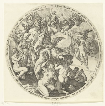Die Gesegneten werden im Himmel empfangen (Das Jüngste Gericht) von Hendrick Goltzius
