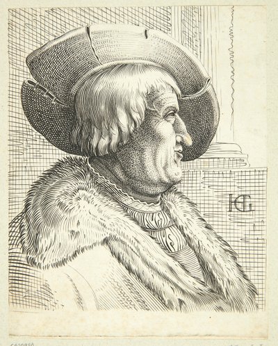 Fantasieporträt eines alten Mannes mit Hut im Profil von Hendrick Goltzius