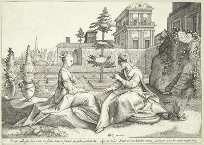 Juno in Verkleidung als Beroë warnt Semele von Hendrick Goltzius