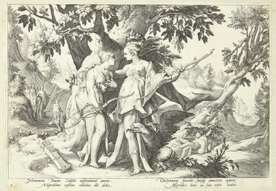 Jupiter verkleidet als Diana verführt Kallisto von Hendrick Goltzius