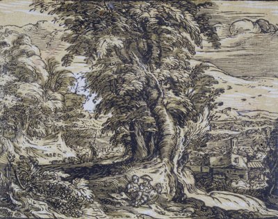 Landschaft mit Bäumen und einem Hirtenpaar von Hendrick Goltzius