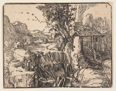 Landschaft mit Wasserfall von Hendrick Goltzius