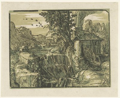 Landschaft mit Wasserfall von Hendrick Goltzius