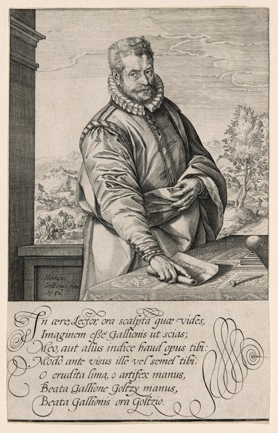 Philips Galle (1537-1612), Schüler von Coornhert aus Haarlem, Graveur und Verleger in Antwerpen ab 1570; Die Taufe des Eunuchen im Hintergrund links von Hendrick Goltzius
