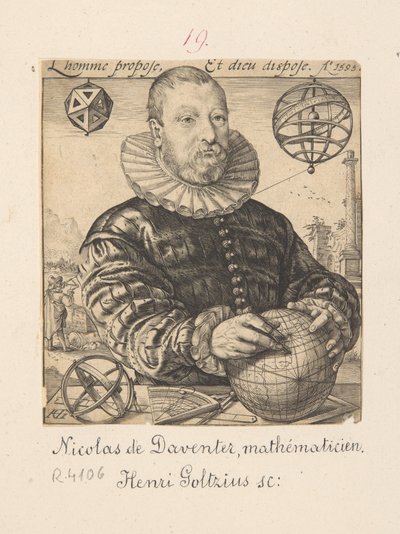 Porträt von Nicolaus Petrus Daventriensis (eigentlich Claes Pietersz van Deventer, ca. 1540-1602), Mathematiker und Astronom von Hendrick Goltzius
