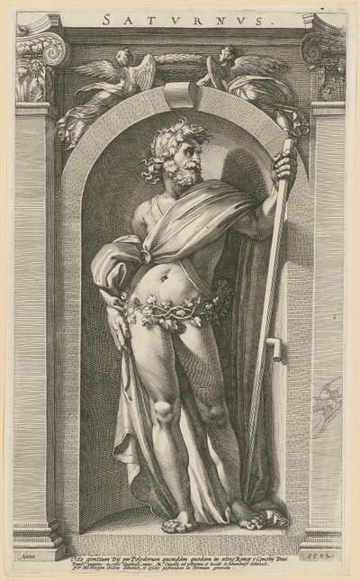 Saturn, Blatt 1 der Folge „Acht antike Gottheiten“ von Hendrick Goltzius