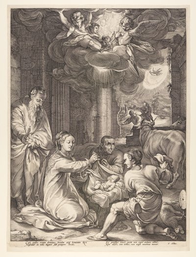 Die Anbetung der Hirten, aus Die Geburt und das frühe Leben Christi von Hendrick Goltzius
