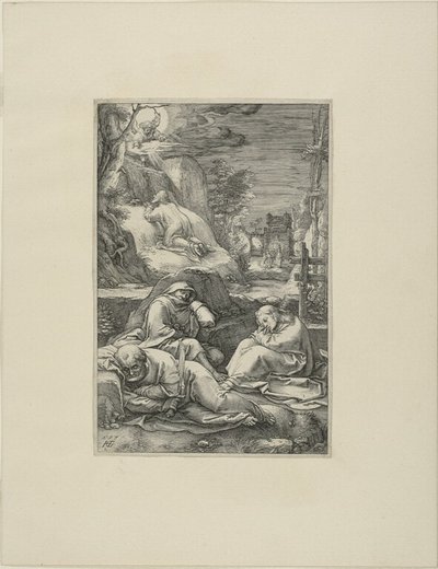 Die Agonie im Garten, Platte zwei aus Die Passion Christi von Hendrick Goltzius