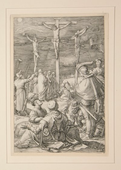 Die Kreuzigung (Christus am Kreuz), aus Die Passion, Nr. 10 in einer Serie von 12 Gravuren von Hendrick Goltzius