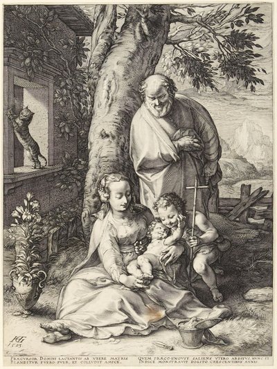 Die Heilige Familie mit dem Jesuskind und Johannes dem Täufer von Hendrick Goltzius