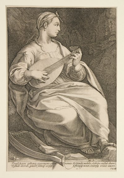 Die neun Musen: Terpsichore, Nr. 5 in einer Serie von 9 von Hendrick Goltzius