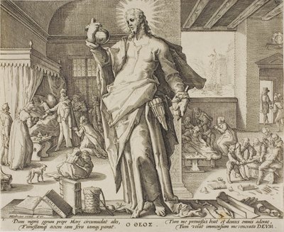 Der Arzt als Gott betrachtet, Platte eins aus Allegorien des Arztberufs von Hendrick Goltzius