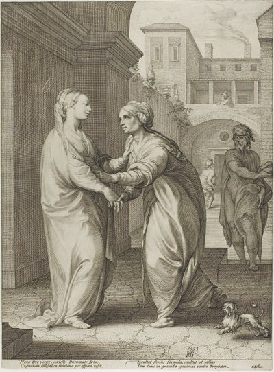 Die Heimsuchung, Platte zwei aus Die Geburt und das frühe Leben Christi von Hendrick Goltzius