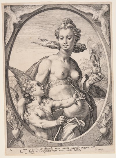 Venus und Amor, aus Drei heidnische Götter oder Göttinnen von Hendrick Goltzius
