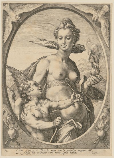 Venus und Amor, Blatt 2 der Folge "Bacchus, Venus und Ceres" von Hendrick Goltzius