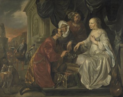 Rebekka erhält Geschenke vom Diener Abrahams von Hendrick Heerschop