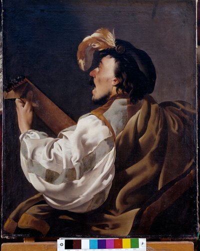 Ein Sänger, der sich selbst auf der Laute begleitet, auch Lautenspieler genannt. Gemälde von Hendrick ter Brugghen (oder Terbrugghen) von Hendrick ter Brugghen