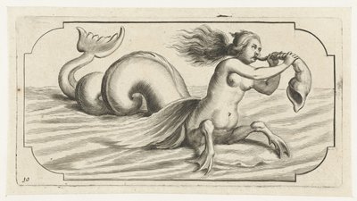 Eine Frauenfigur bläst auf einer Muschel von Hendrick de Keyser (I)