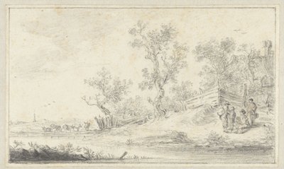 Landschaft mit einer Gruppe von vier Personen, links Vieh von Hendrik Chalon