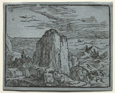 Aus einem Satz von 4 Landschaften: Nr. 4 - Klippe am Meer von Hendrik Goltzius