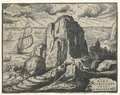 Set von 4 Landschaften: Nr. 4 - Klippe am Meer von Hendrik Goltzius