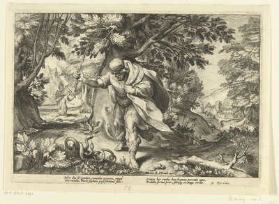 Teiresias schlägt zwei sich paarende Schlangen, aus Ovids Metamorphosen von Hendrik Goltzius