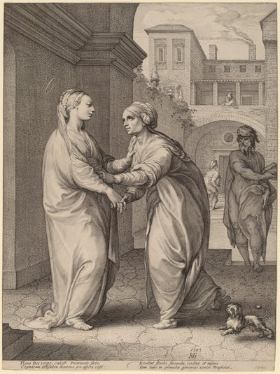 Die Heimsuchung von Hendrik Goltzius in the style of Parmigianino