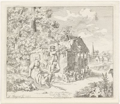 Hirtin und junger Mann bei einer Scheune (Annette und Lubin) von Hendrik Hoogers