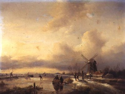 Figuren in einer gefrorenen Flusslandschaft von Hendrik Jacobus Scholten