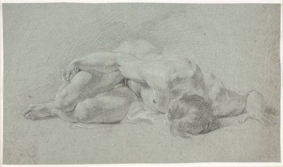 Männliches Modellstudie, liegend, zusammengekauert von Hendrik Krock