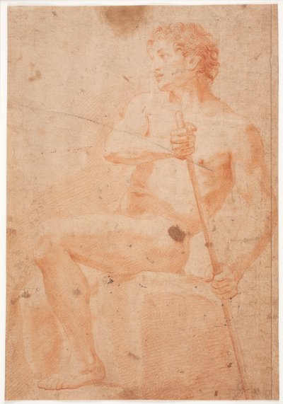 Männliches Modellstudie, sitzend mit Stab von Hendrik Krock