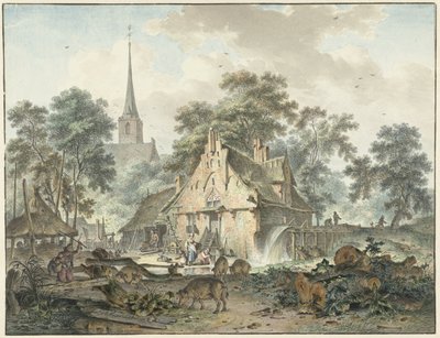 Wassermühle und Dorfkirche von Hendrik Meijer