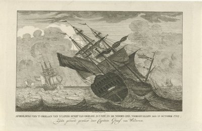Untergang des Schiffes die Unie, 1782. Abbildung des Kenterns des Kriegsschiffes d