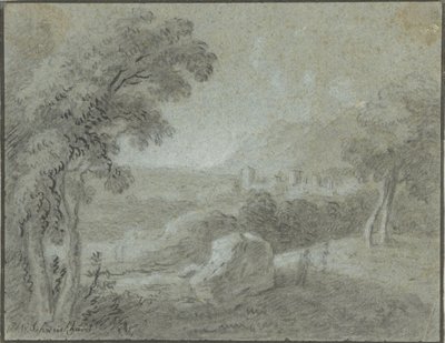 Südliche Hügellandschaft mit einer Stadt in der Ferne von Hendrik Willem Schweickhardt