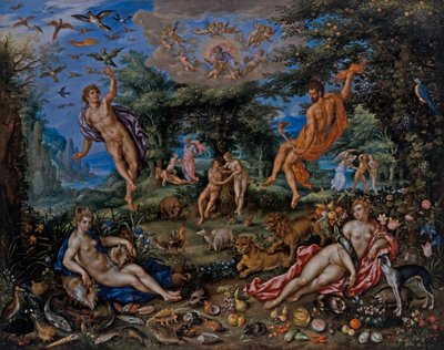 Die vier Elemente, mit Szenen aus der Genesis von Hendrik de & Alsloot Denis van (c.1573 1625/26) Clerck
