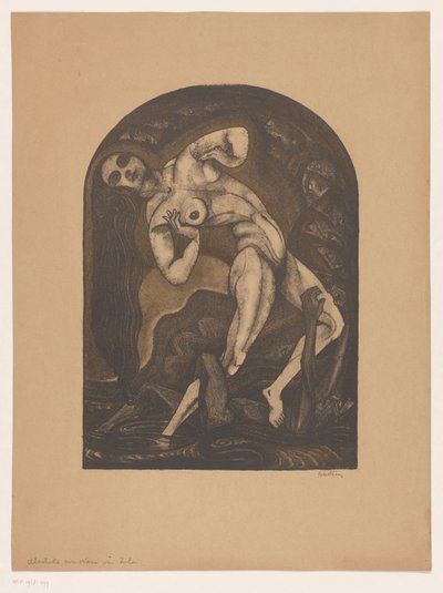 Nackte Frau stehend auf liegendem Mann (Illustration für Nana von Zola) von Henk Schilling