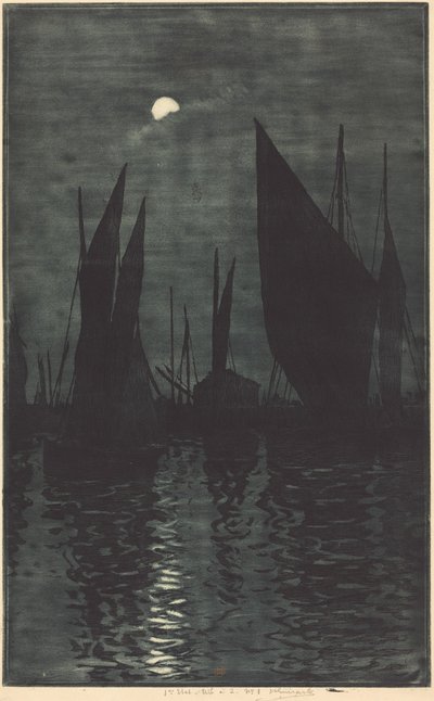 Mondschein im Hafen von Dieppe von Henri-Charles Guérard