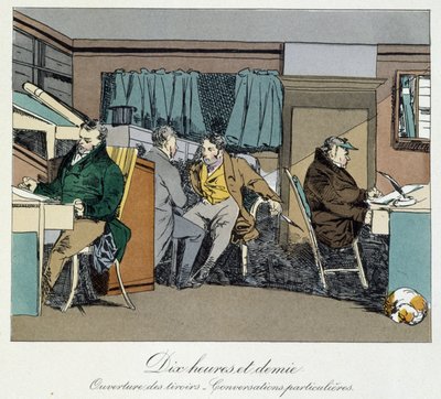 Zehn und eine halbe Stunde: Öffnen von Schubladen und private Gespräche - in "Verwaltungssitten" von Henri Monnier von Henri Bonaventure Monnier