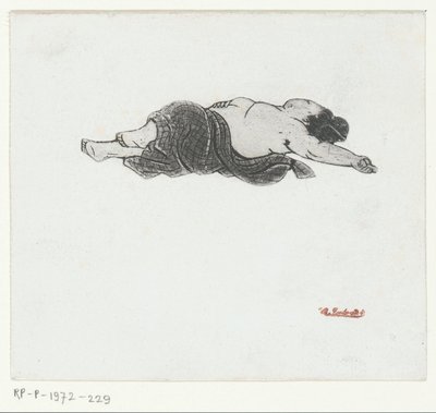 Liegende japanische Frau mit entblößtem Oberkörper von Henri Charles Guérard (attributed to)