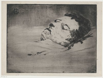 Porträt eines unbekannten Mannes auf seinem Sterbebett von Henri Charles Guérard (signed by artist)