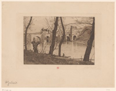 Ansicht der Brücke in Mantes-la-Jolie von Henri Charles Guérard
