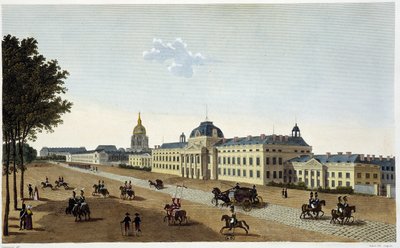 Ansicht der Militärschule auf der Seite des Champs de Mars, um 1820 - in „Vues de Paris“ von Courvoisier von Henri Courvoisier Voisin