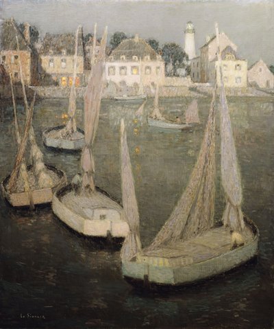 Bretonischer Hafen im Mondlicht von Henri Eugene Augustin Le Sidaner