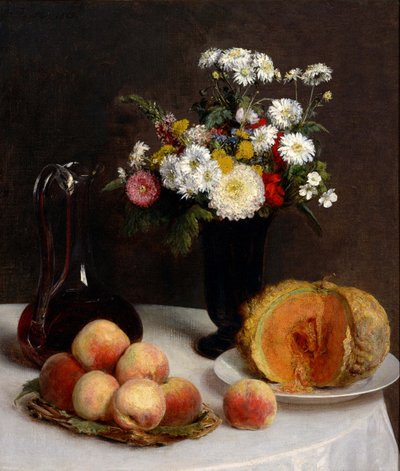 Blumen und Früchte, Stillleben mit Weingefäß von Henri Fantin Latour