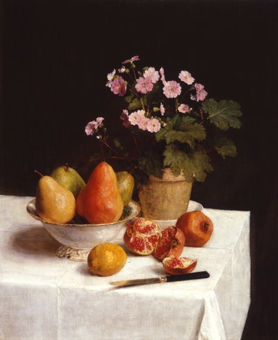Stillleben (Primeln, Birnen und Granatäpfel) von Henri Fantin Latour