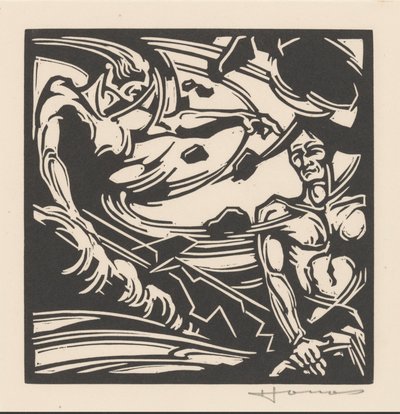 Zwei nackte Männer bei einer wirbelnden Luftmasse von Henri Jonas (signed by artist)